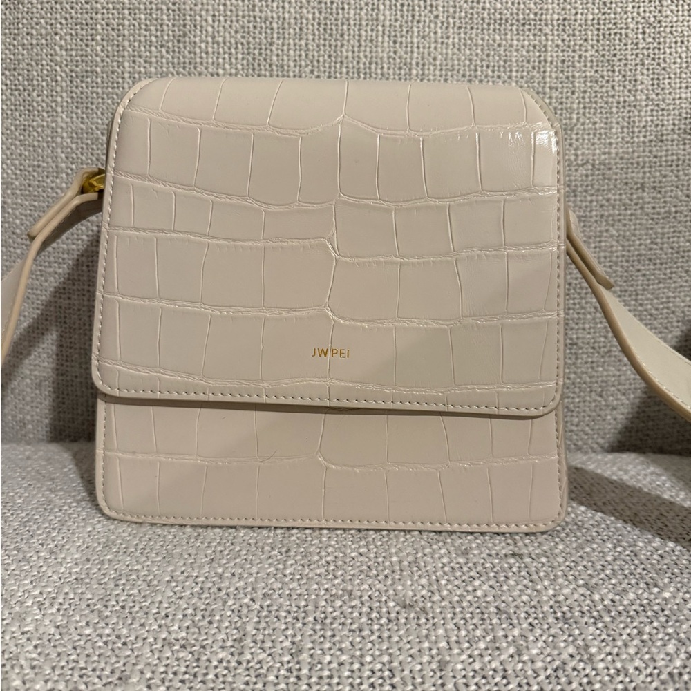 JW PEI Cream Croc-Embossed Crossbody Bag